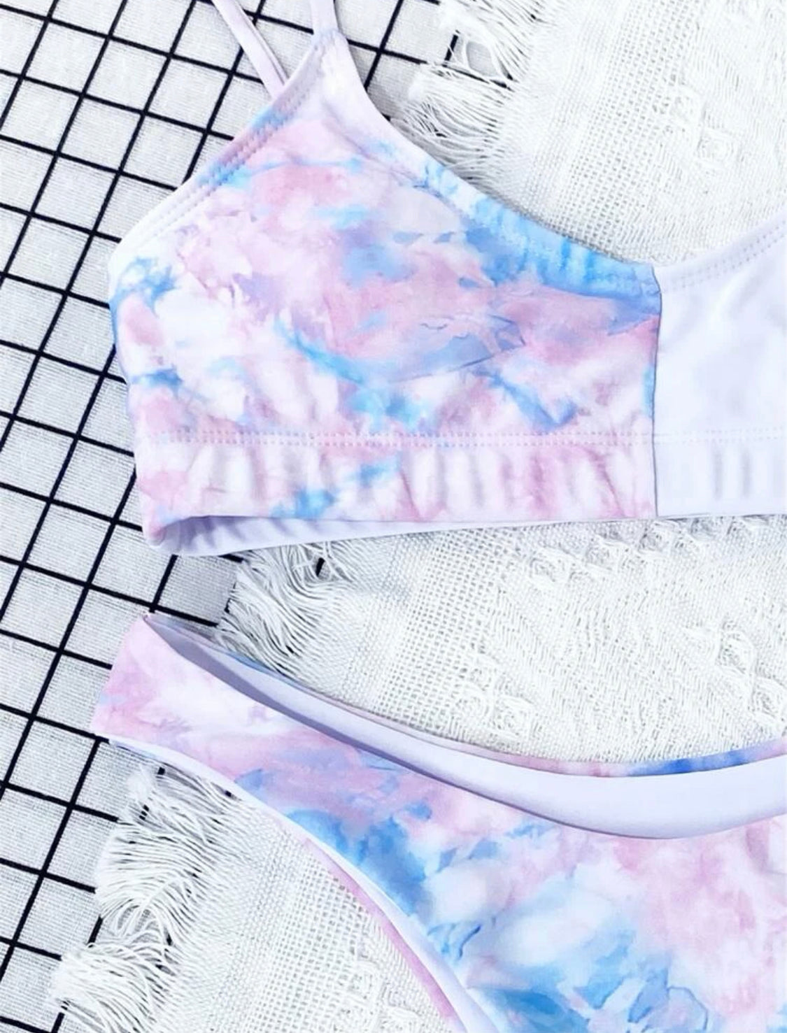 Tie Dye High Cut Bikini Swimsuit Large