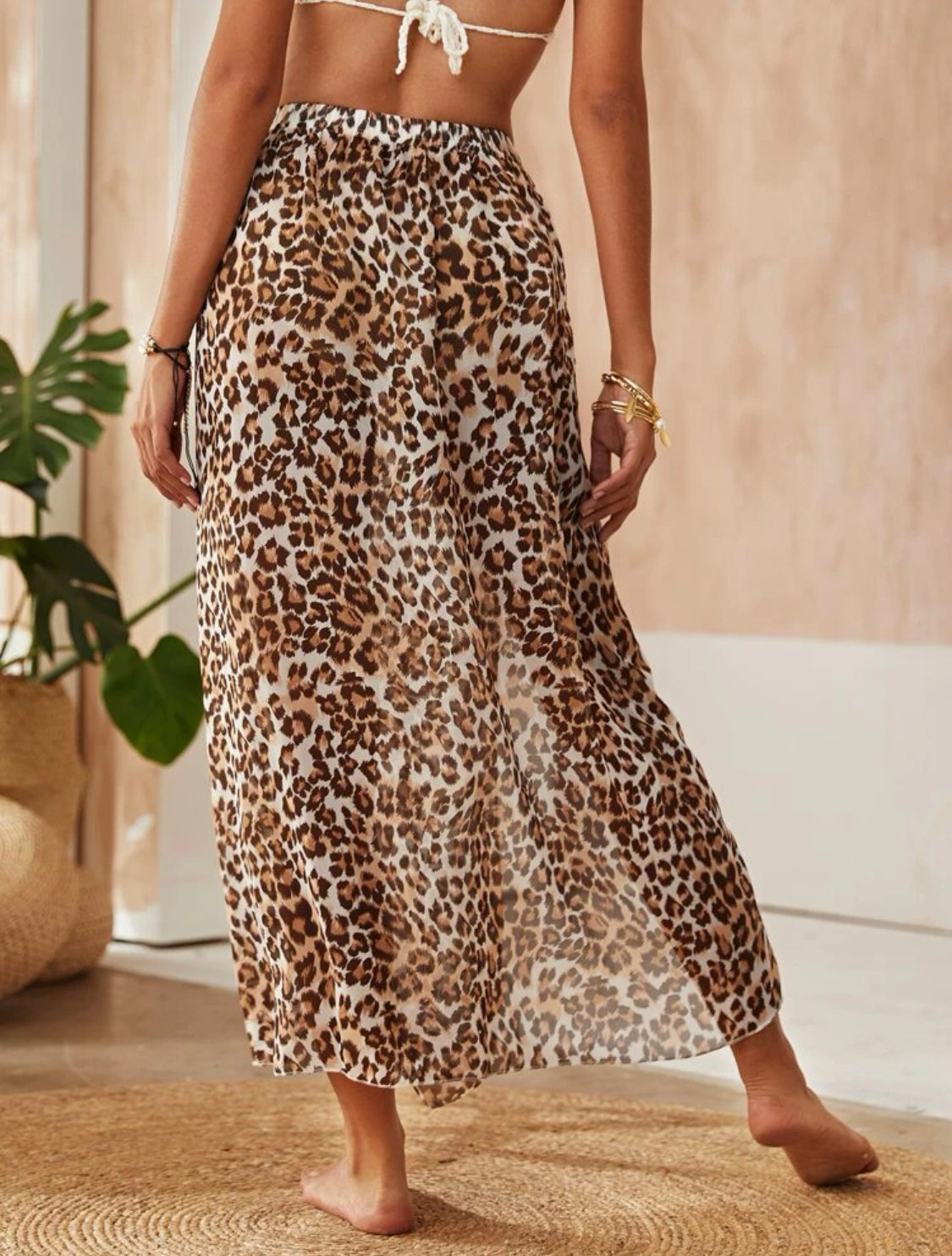 Leopard Split Thigh Cover Up Skirt