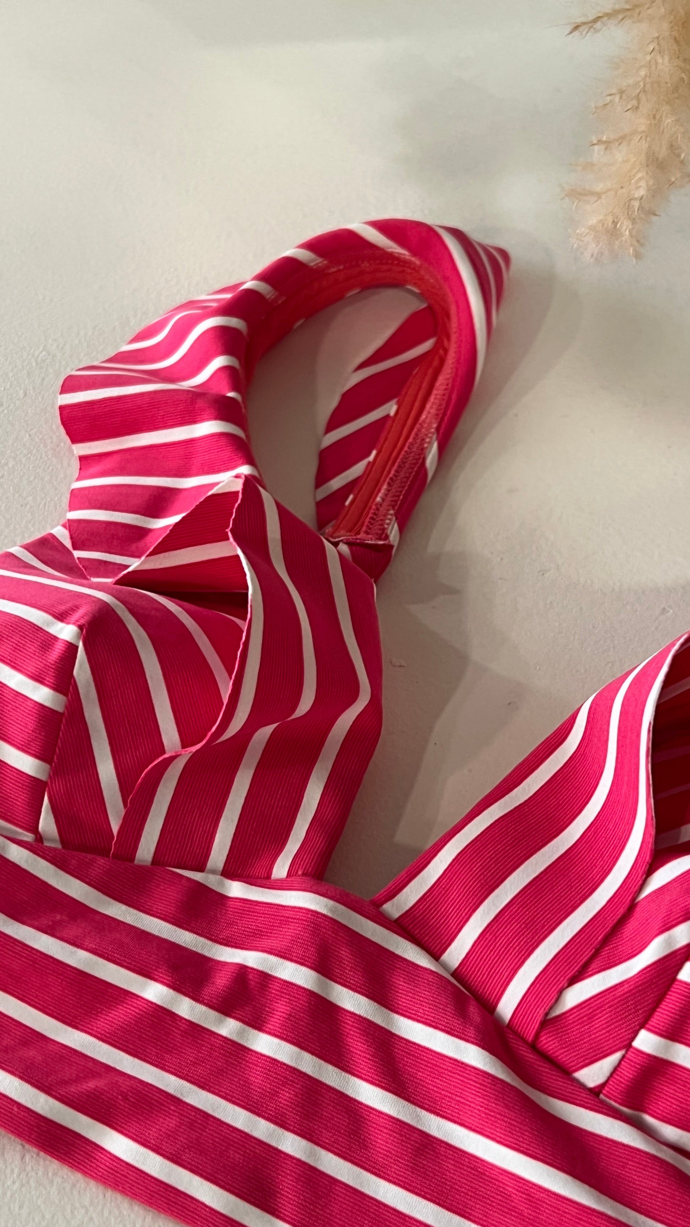 Striped Frill Bikini Top - S