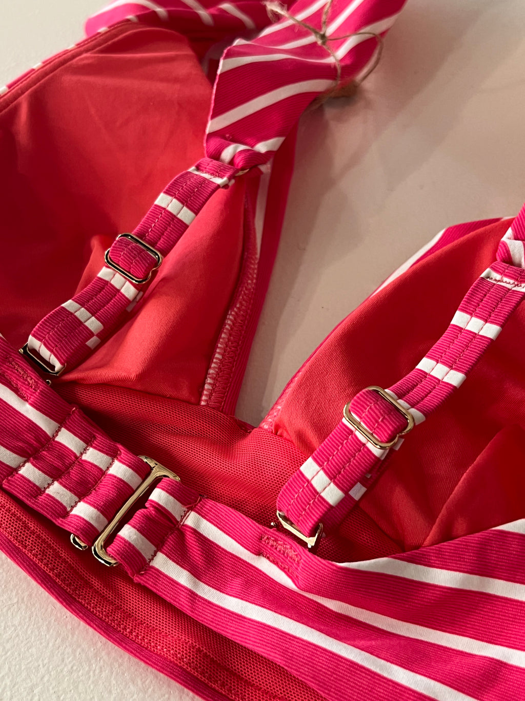 Striped Frill Bikini Top - S