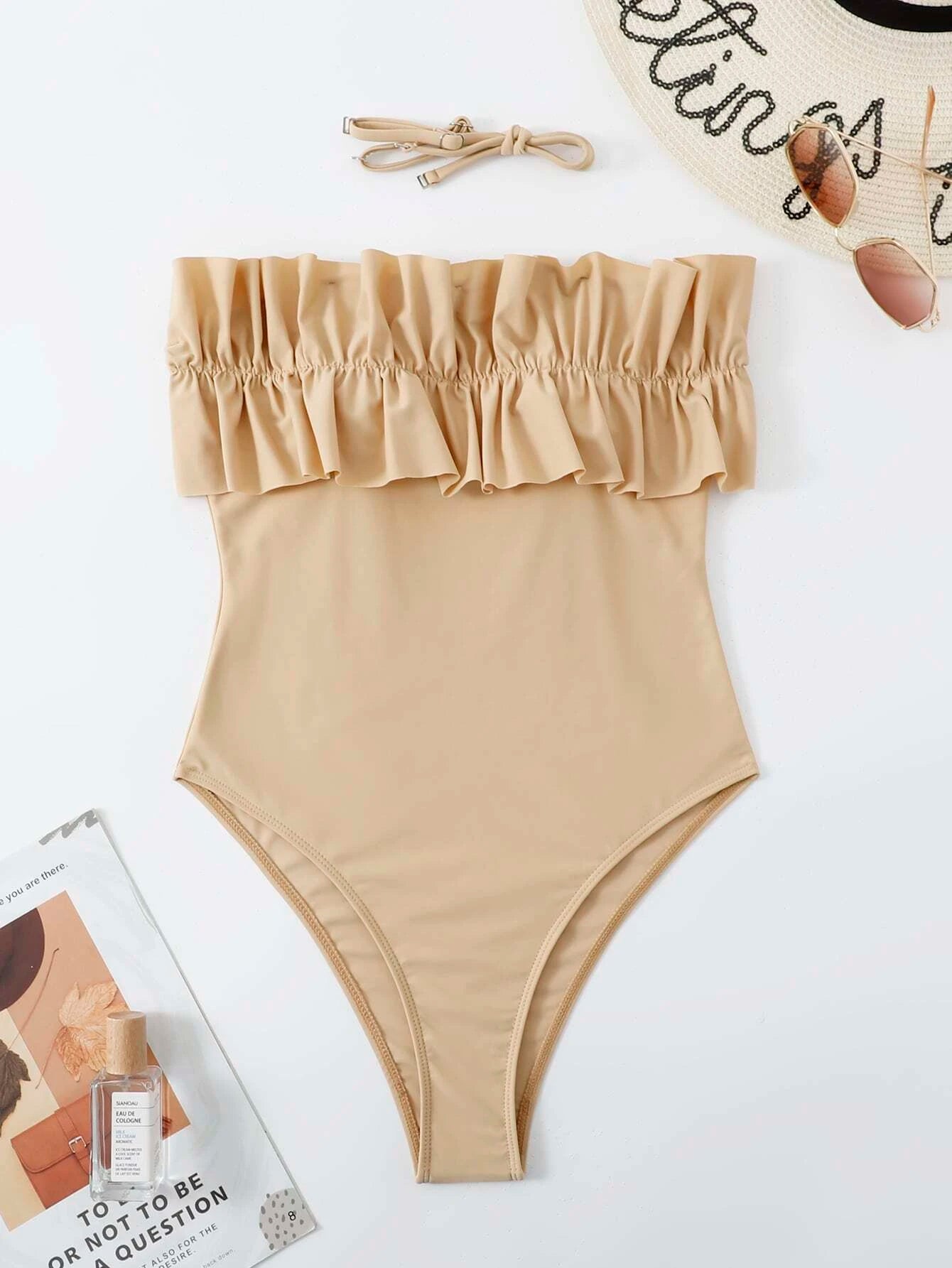 Frill Trim Bandeau One Piece Large