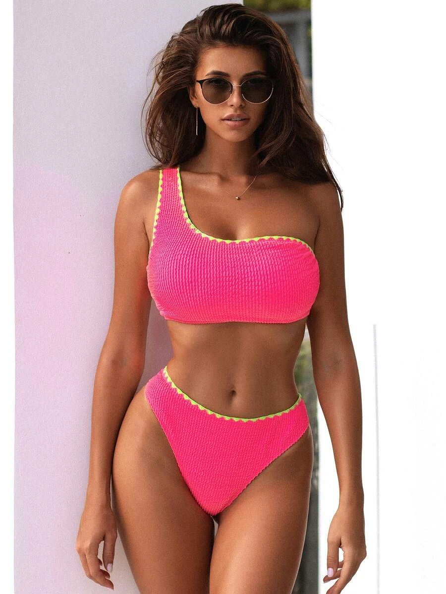 Textured One Shoulder Bikini Medium