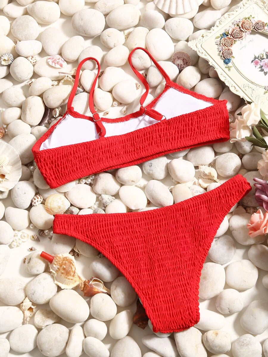 Smocked High Cut Bikini