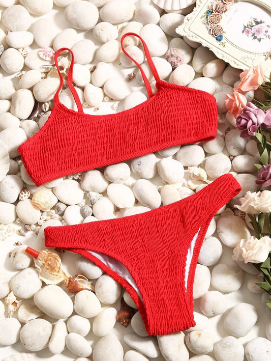 Smocked High Cut Bikini